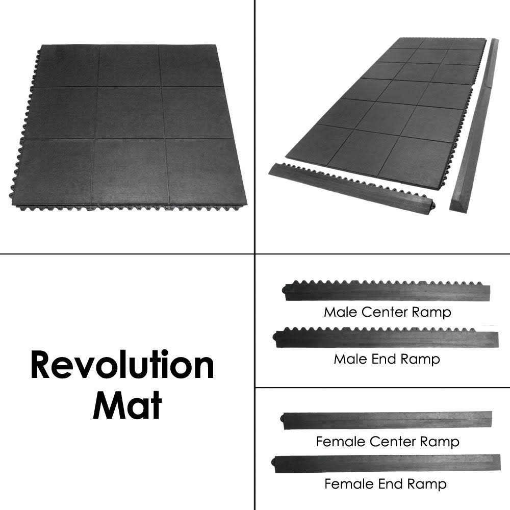 Rubber-Cal Revolution Interlocking Rubber Floor - 5/8 x 36 x 36-Inch Rubber Tiles - Black - 2 Pack