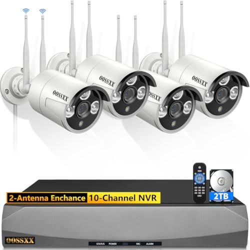 Dual Antennas for Wi-Fi Enhanced AI Human Detected 2K 3.0MP Wireless Security Camera System, Surveillance DVR Kits with 2TB Hard Drive
