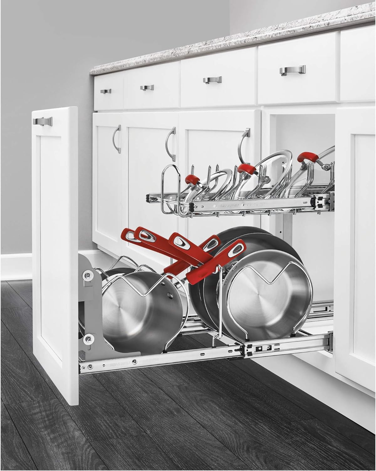 Rev-A-Shelf 5CW2-2122-CR 21-Inch 2-Tier Wire Pull Out Kitchen Cabinet Organizer for Pots, Pans, and Lid Cookware, Chrome