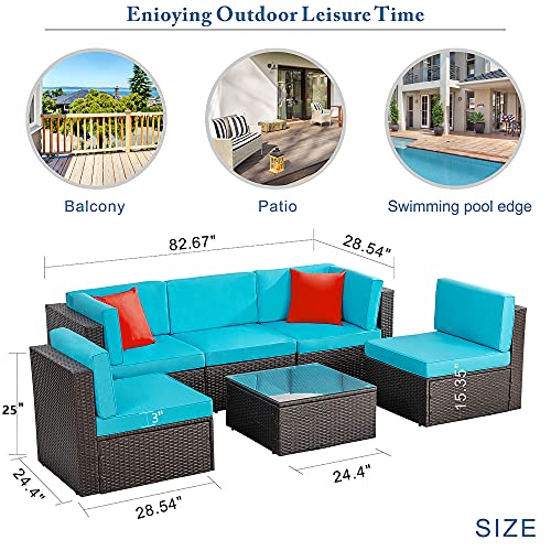 Vongrasig 6 Pieces Outdoor Patio Furniture Set, PE Wicker Rattan Sectional Sofa Patio Conversation Sets with Coffee Table for Garden, Backyard