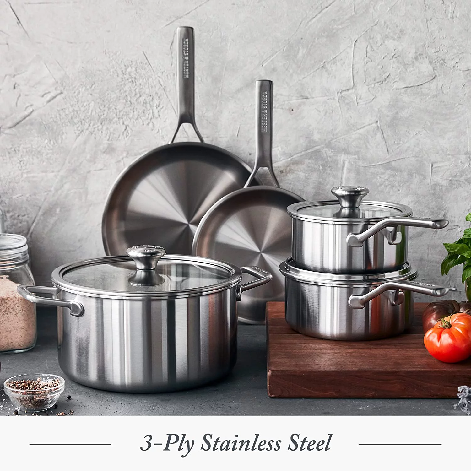 &amp; Storck Tri-Ply Stainless Steel Induction 14 Piece Cookware Pots and Pans Set  Multi Clad  Oven Safe  Silver