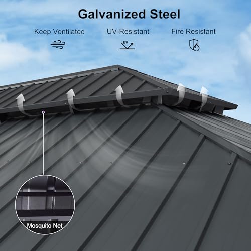 PURPLE LEAF 10' X 14' Permanent Hardtop Gazebo Aluminum Gazebo with Galvanized Steel Double Roof for Patio Lawn and Garden