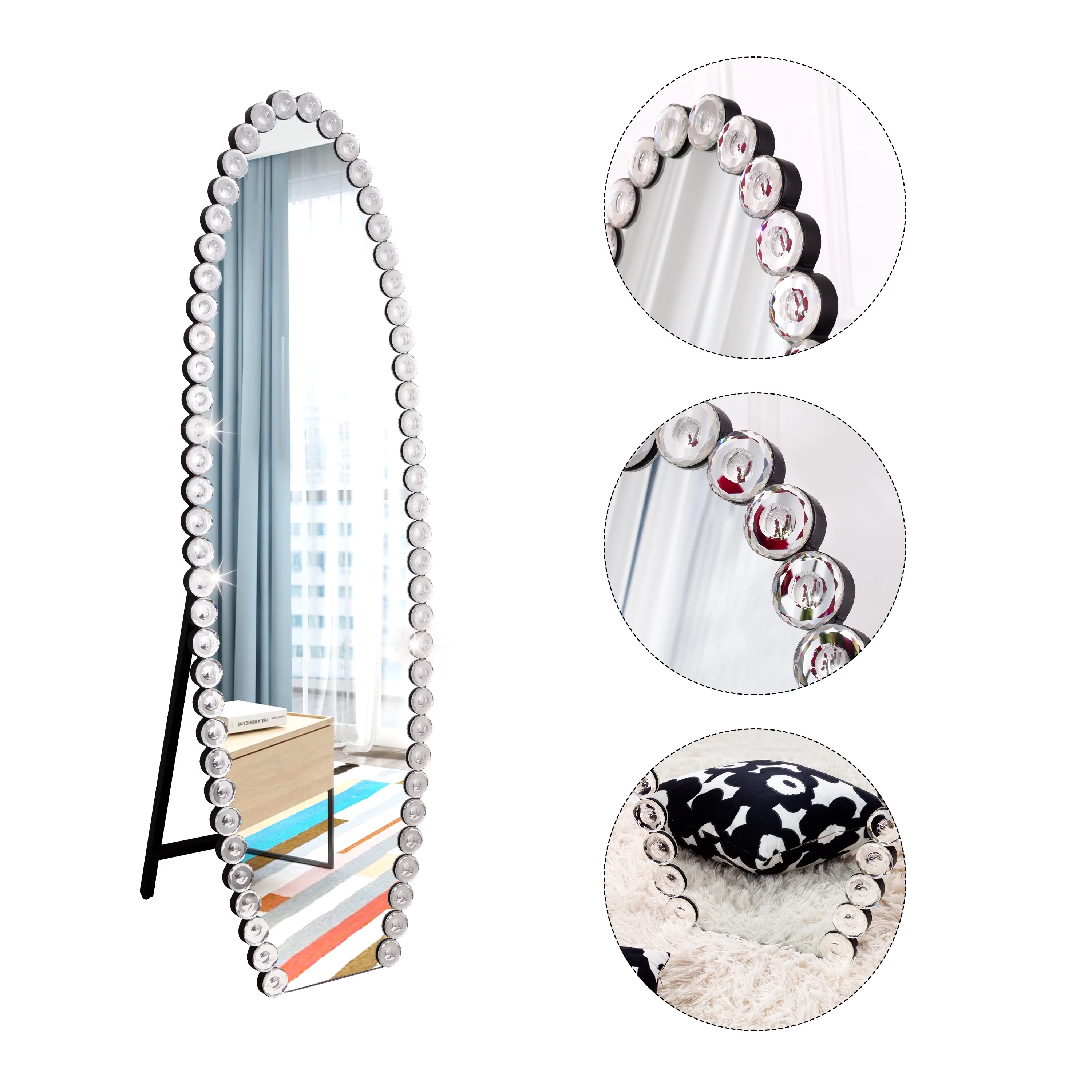 SHYFOY Oval Jeweled Floor Mirror Accent Crystal Full Length Mirror for Home Decor Living Room 61"X19.7"