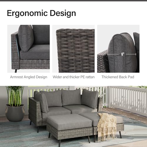 LAUSAINT HOME Outdoor Patio Furniture, 8 Piece Outdoor Sectional Sofa PE Rattan Wicker Patio Conversation Sets