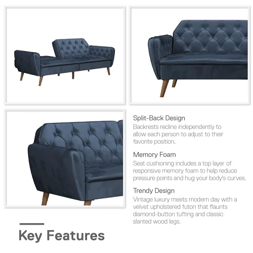 Novogratz Tallulah Memory Foam Futon, Convertible Couch, Camel Faux Leather