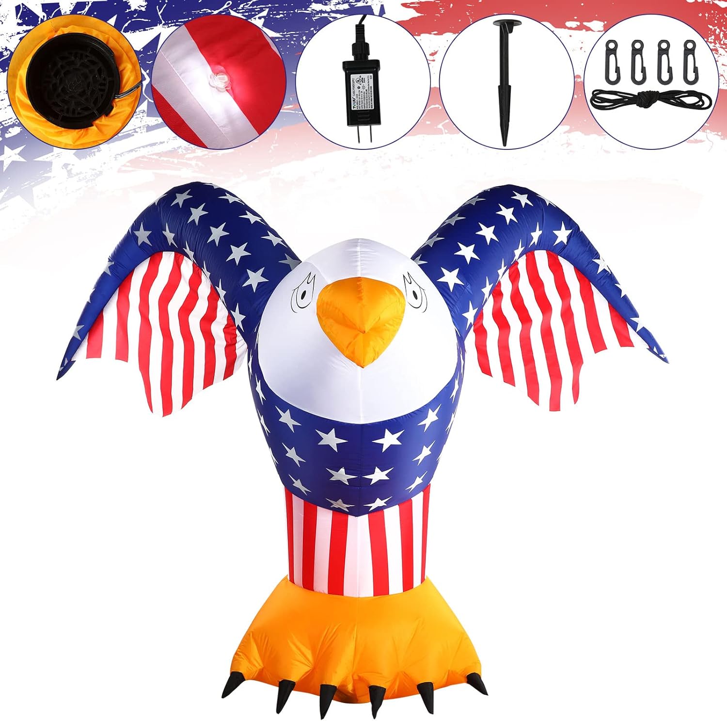 6 ft 4th of July Inflatable Decoration Patriotic American Inflatable Eagle with Built-in LED Light and Blower