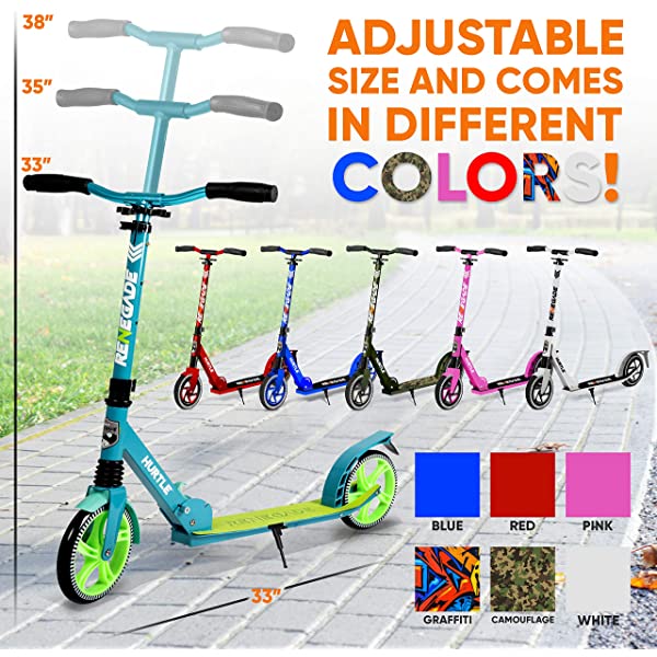 Hurtle Scooter &ndash; Scooter for Teenager &ndash; Kick Scooter &ndash; 2 Wheel Scooter with Adjustable T-Bar Handlebar &ndash