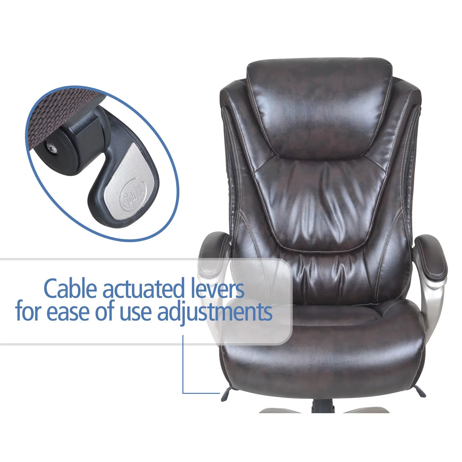 Serta Bonded Leather Big & Tall Office Chair with Smart Layers, 350 lb. Capacity, Black