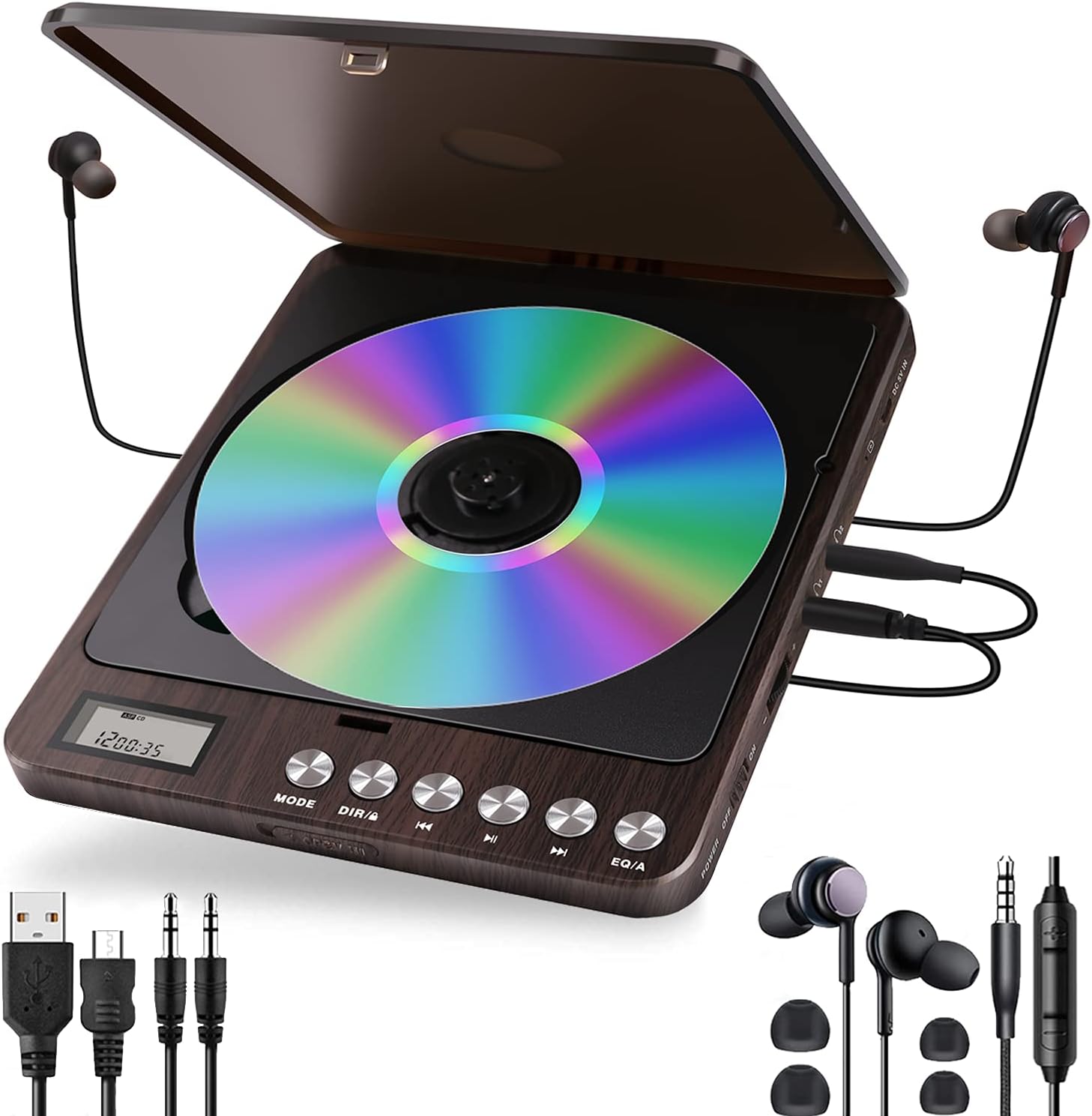 Portable CD Player Rechargeable CD Player Walkman with Double Headphone Jack