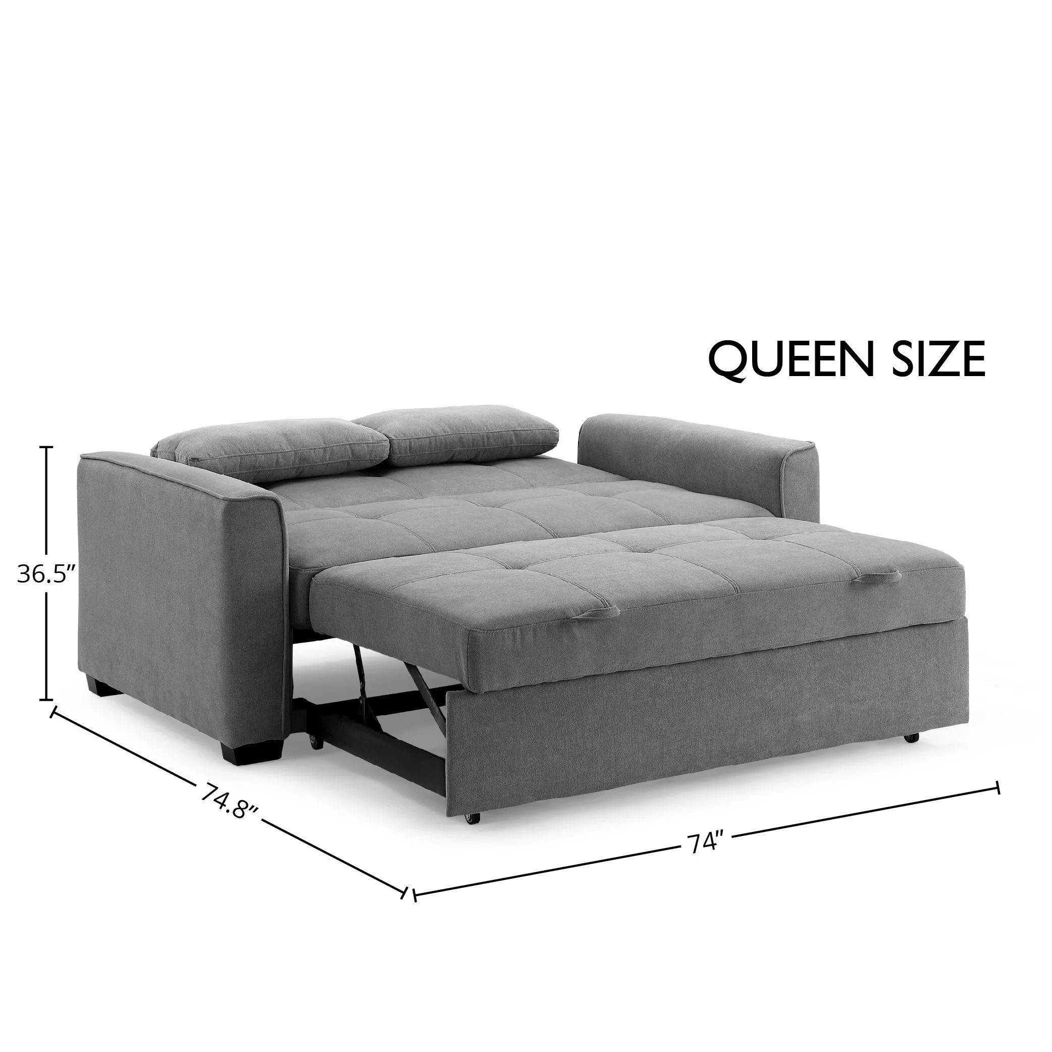 Nantucket Pull-Out Chenille Sleeper Sofa with Accent Pillows, Queen Size, Light Gray
