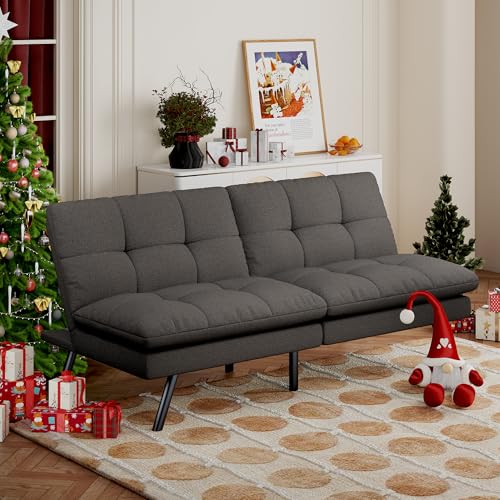 71" Convertible Futon Sofa,Faux Leather Futon Couch Bed,Sleeper Sofa Bed,Memory Foam Modern Folding Small Loveseat for Living Room,Office,Apartment