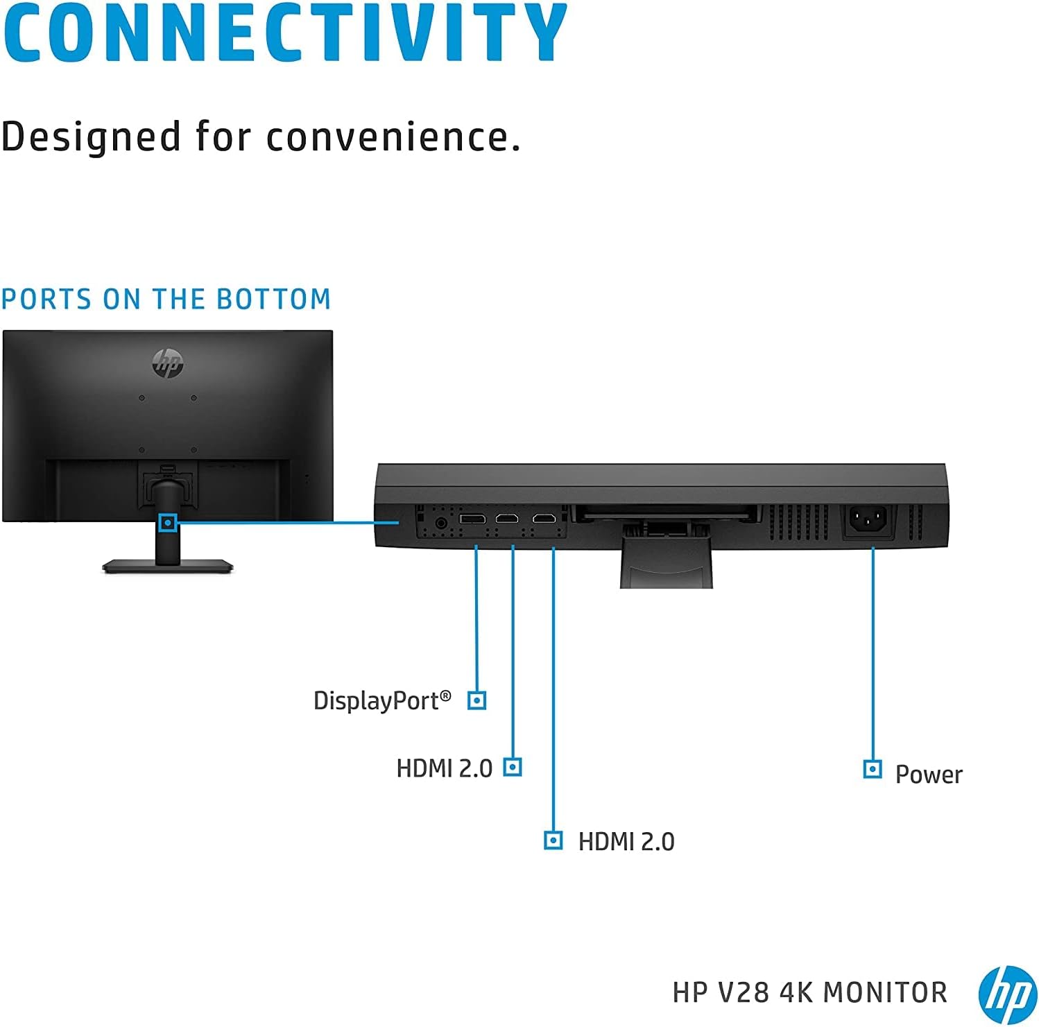New HP Premium v28 4K Monitor: 28 UHD 3840 x 2160 (4K) TN Slim-Edge Display, AMD FreeSync Tech, Height/Tilt Adjustment, HDMI, DisplayPort
