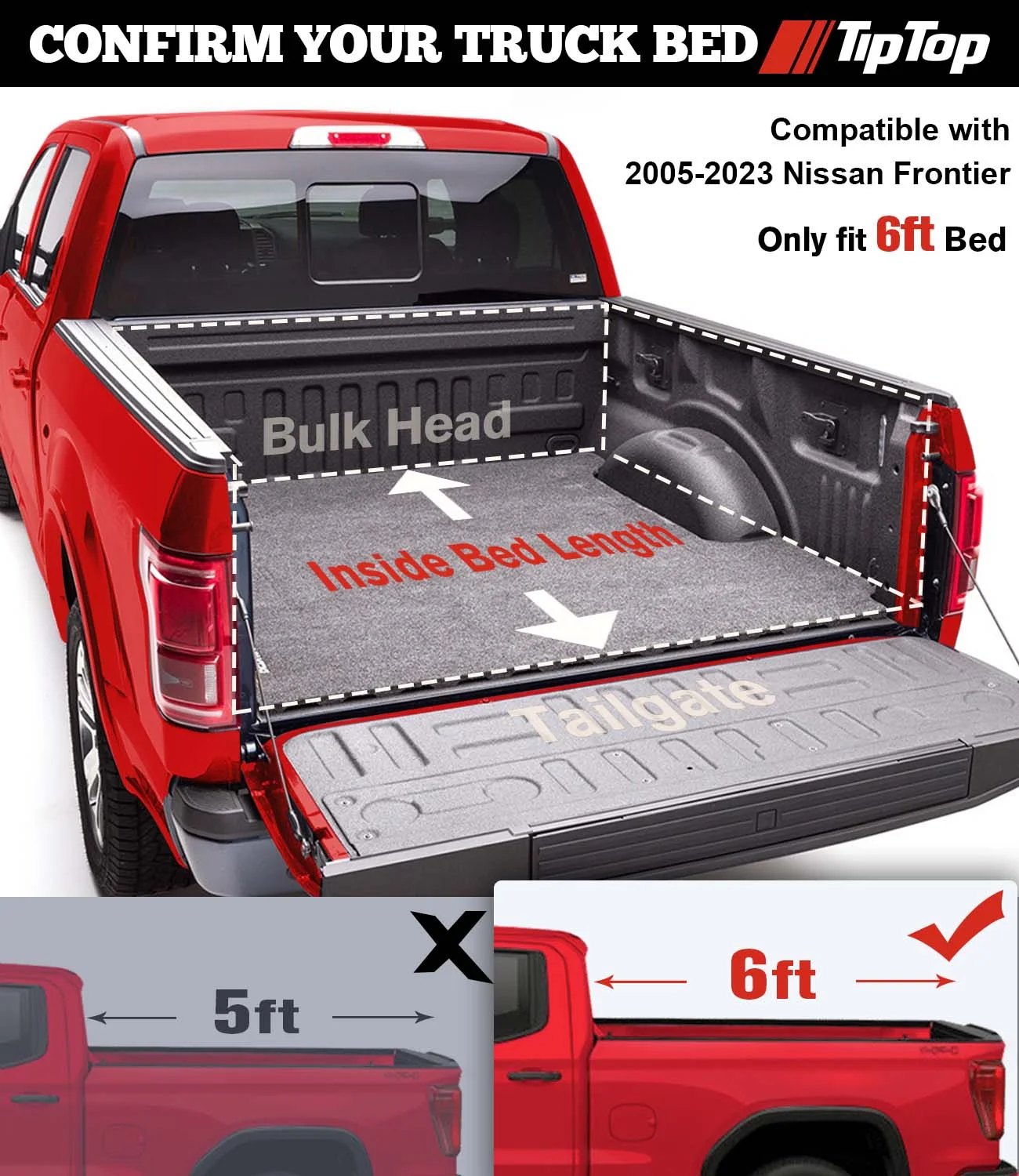 TIPTOP Tri-Fold Hard Tonneau Cover Truck Bed FRP On Top For 2005-2023 Nissan Frontier 6ft Bed (73.3") | TPM3 |For Models with or Without the