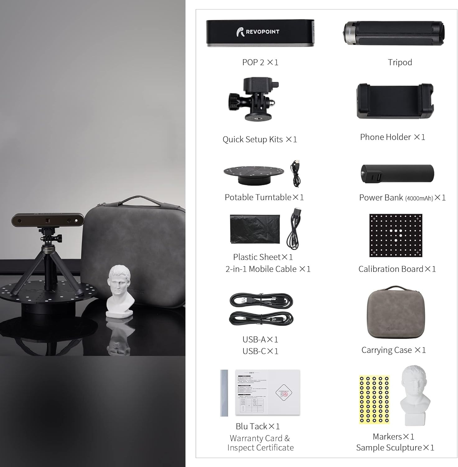 Revopoint 3D Scanner 0.05mm Precision 10 FPS Scan Speed Portable 3D Scanner for 3D Printing - POP2 Premium
