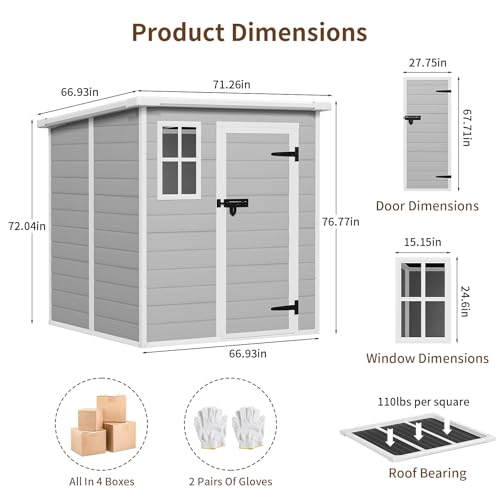 NicBex 6×5 Resin Outdoor Storage Shed with Floor & Window– All-Weather Lockable Small Tool Shed