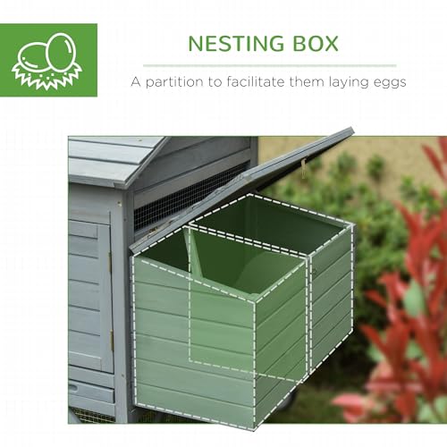 PawHut 96.5" Chicken Coop Wooden Hen House Poultry Cage Pen Portable with Wheels and Nesting Box, Chicken Cage for Backyard Outdoor, Natural