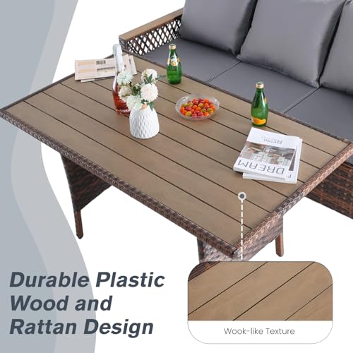 MELLCOM 4 Pieces Patio Furniture Set, Outdoor Wicker Chairs with Ottomans