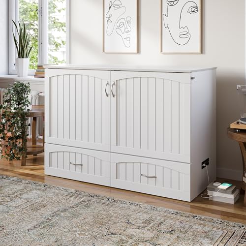 AFI Southampton Queen Murphy Bed Chest with Mattress, Storage, and Built-in Charger in Grey