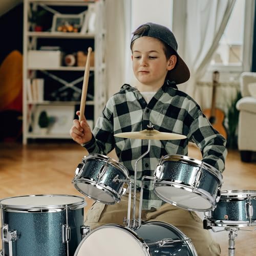 Ktaxon 5-Piece Complete Junior Drums Set, 14 Inch Beginners Drum Kit with Throne Stool, Pedal & Drumsticks, Kids Drums Musical Instruments W/Cymbal