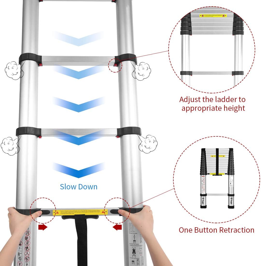 Yvan Telescoping Ladder,12.5 FT One Button Retraction Aluminum Telescopic Extension Extendable Ladder