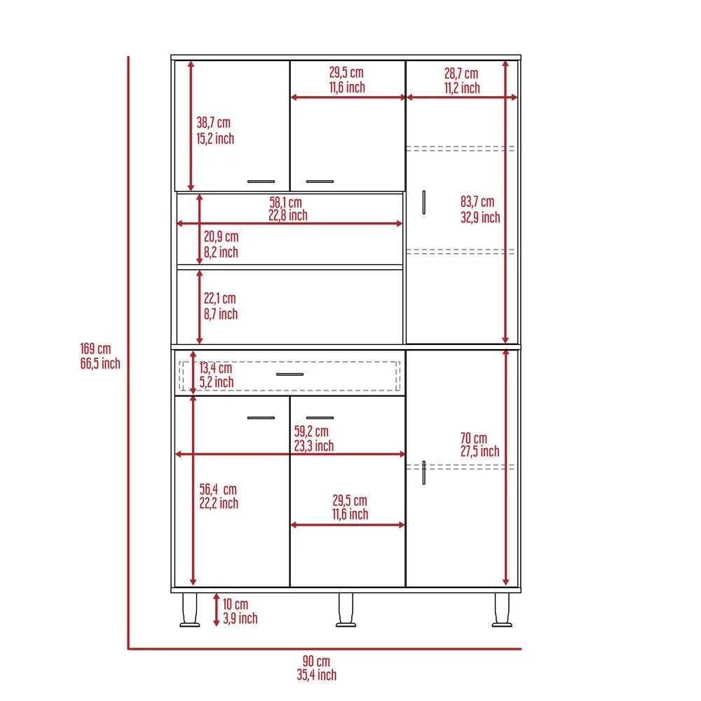 FM FURNITURE Venice 90 Pantry Cabinet with Six Doors White Engineered Wood
