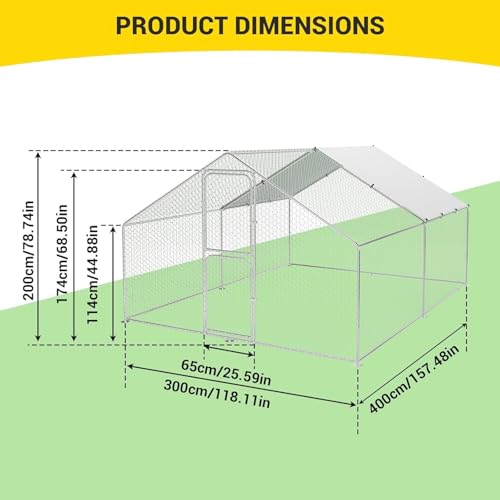 Heavy Duty Walk-in Chicken Coop, Large Metal Poultry Cage with Waterproof UV Cover & Round Top Design