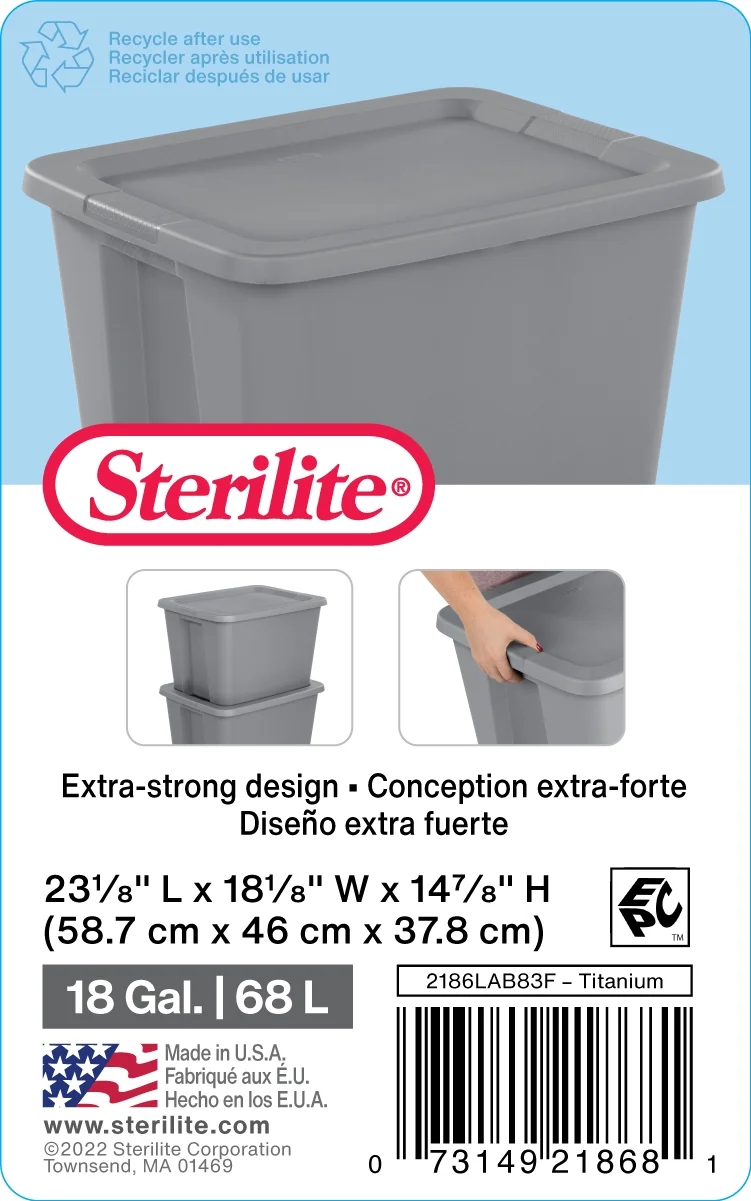 Sterilite 18 Gallon Tote Box Plastic, Gray, Set of 8