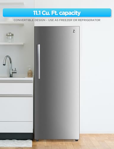 Commercial Cool 11.1 Cu. Ft. Convertible Freezer Refrigerator, Upright Fridge with Glass Shelves, Reversible Door, ENERGY STAR rated, Auto Defrost