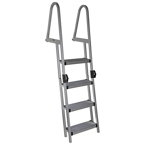 Extreme Max 3005.5284 Heavy-Duty Aluminum Pontoon & Dock Ladder with 15.75" Wide Fold-Up Steps - 3-Step, 300 lbs. Weight Capacity