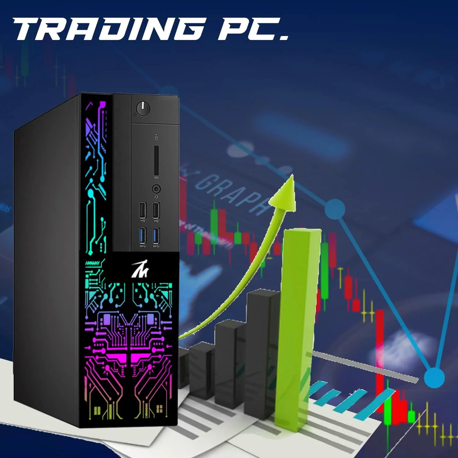 Restored Trading Desktop PC TechMagnet Siwa 6 Intel Core i5-6500, 16GB RAM, 120GB SSD, 2TB HDD, 4 New 27” LED Monitors, 2 Network Cards