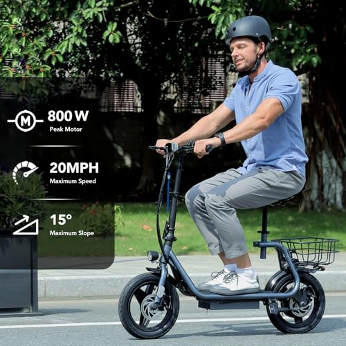 Caroma Peak 500W/800W/1200W Electric Scooter with Seat 14" Tire, 30 Miles Range 20MPH Max Speed, Foldable Electric Scooter for Adults 300 LBS Max Load