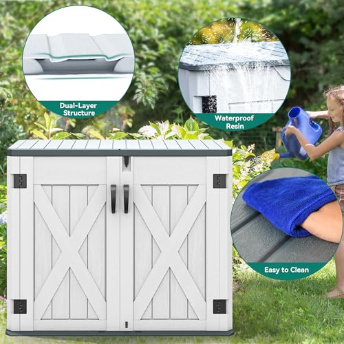 YITAHOME Outdoor Horizontal Storage Sheds w/o Shelf, Weather Resistant Resin Tool Shed, Multi-Opening Door for Storage of Bike, Trash Cans