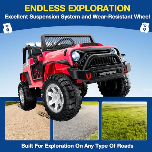 L8 2 Seater Ride On Car, 12V Kids Electric Car w/Remote Control, 4-Wheel Suspension, Bluetooth Speaker, Multi Music Modes, 3 Speeds, LED Lights