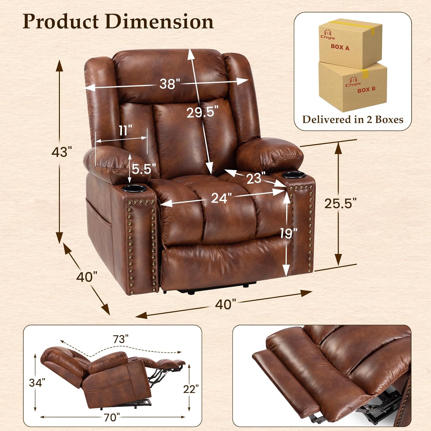 Large Power Lift Chairs Recliners for Elderly with Extended Footrest, Lift Chairs with Heat and Massage, Big and Tall Overstuffed Wide Recliner