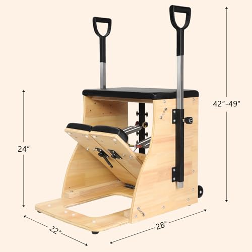 Pilates Chair, Split-Pedal Stability Combo Chair with Handles, Yoga Fitness Trainer, Pilates Reformer Machine