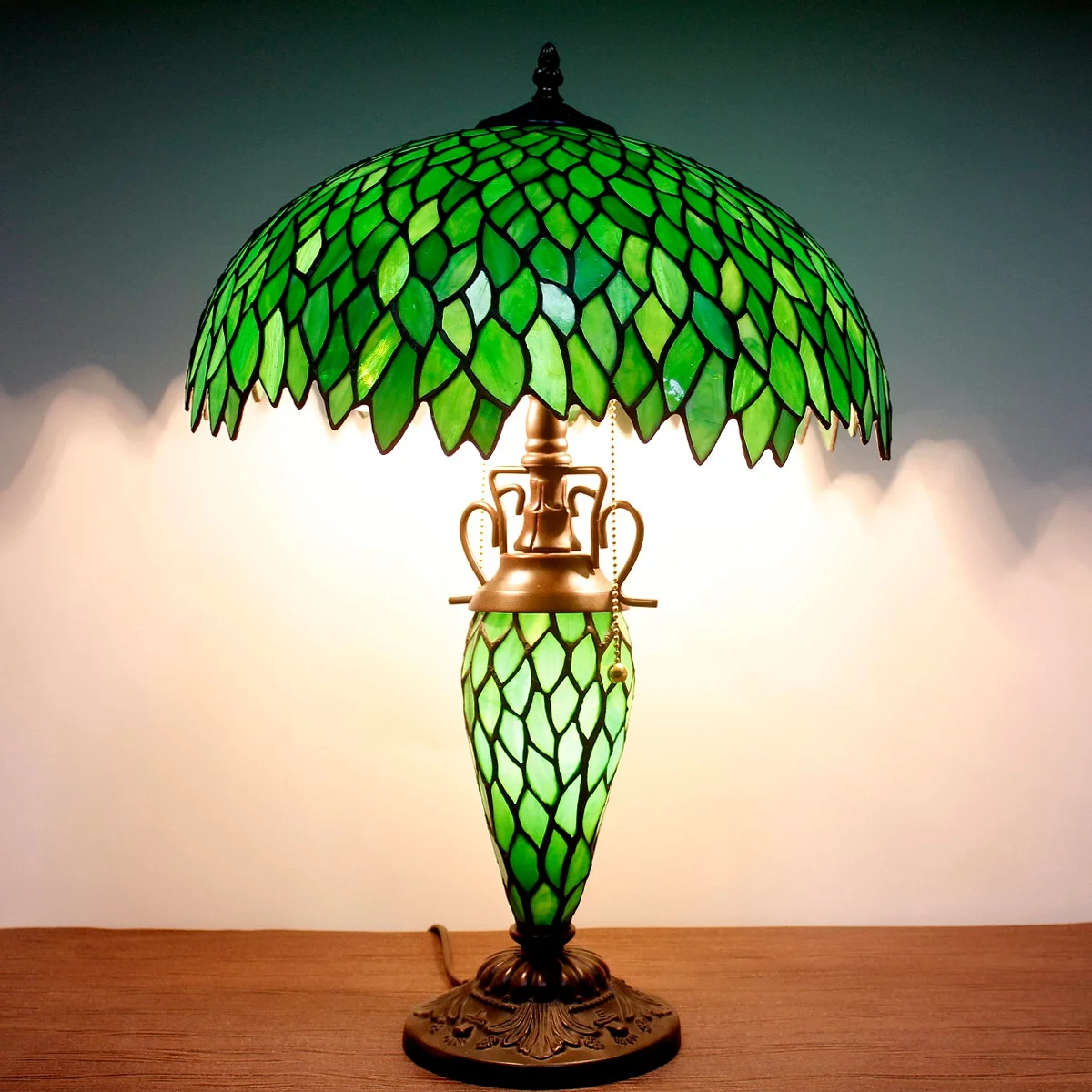 Tiffany Style Table Lamp W16H24 Inch Tall Green Stained Glass Wisteria Lampshade Antique Night Light Base S523  LAMPS Lover Living Room Bedroom