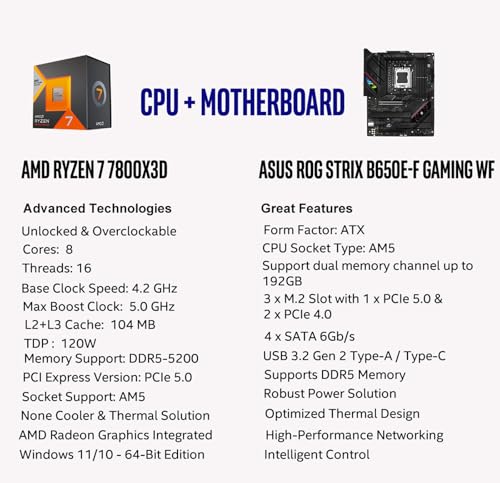 MICRO CENTER AMD Ryzen 7 7800X3D 8-Core16-Thread Desktop Processor with ASUS ROG Strix B650E-F Gaming WiFi AM5 Gaming Motherboard