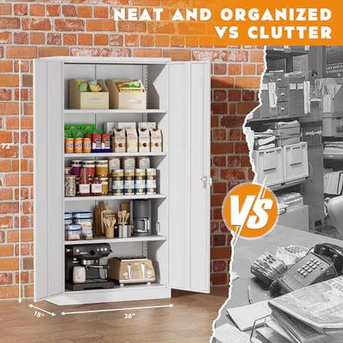 Greenvelly Steel SnapIt Storage Cabinet 72" Locking Metal Garage Storage Cabinet with 4 Adjustable Shelves, 2 Doors and Lock for File, Office, Garage