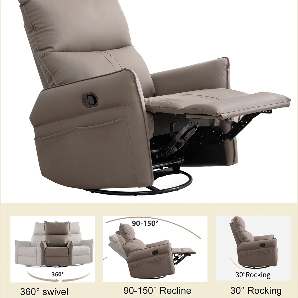 High Back Rocking Chair, Nursery Chair with Side Pocket, 360 Degree Swivel Single Sofa Chair, Lazy Sofa Balcony Reclining Chair