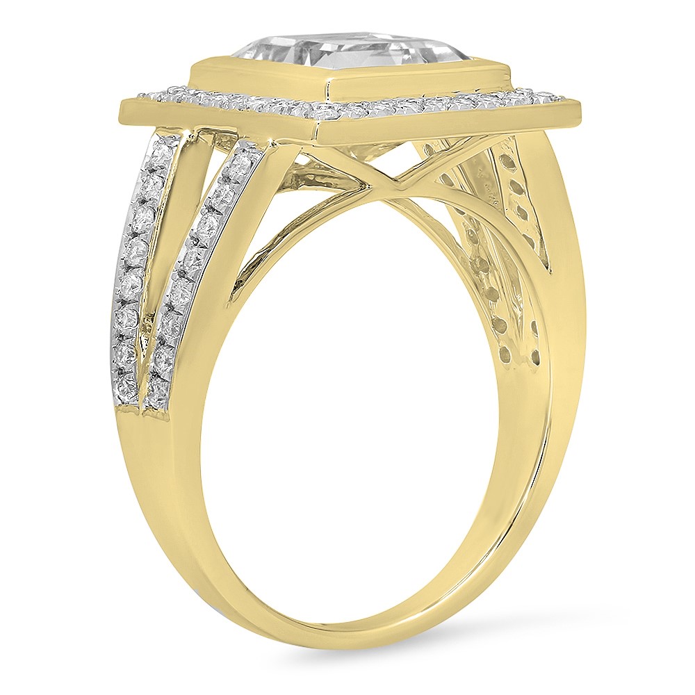 Dazzlingrock Collection 10K Princess White Sapphire & Round White Diamond Bridal Engagement Ring, Yellow Gold, Size 5