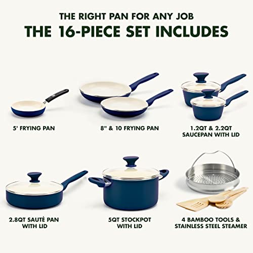 GreenPan Rio 16 Piece Cookware Pots and Pans Set, Hard Anodized Healthy Ceramic Nonstick PFAS-Free, Bakelite Handles, Frypans, Saucepan, Saute Pan