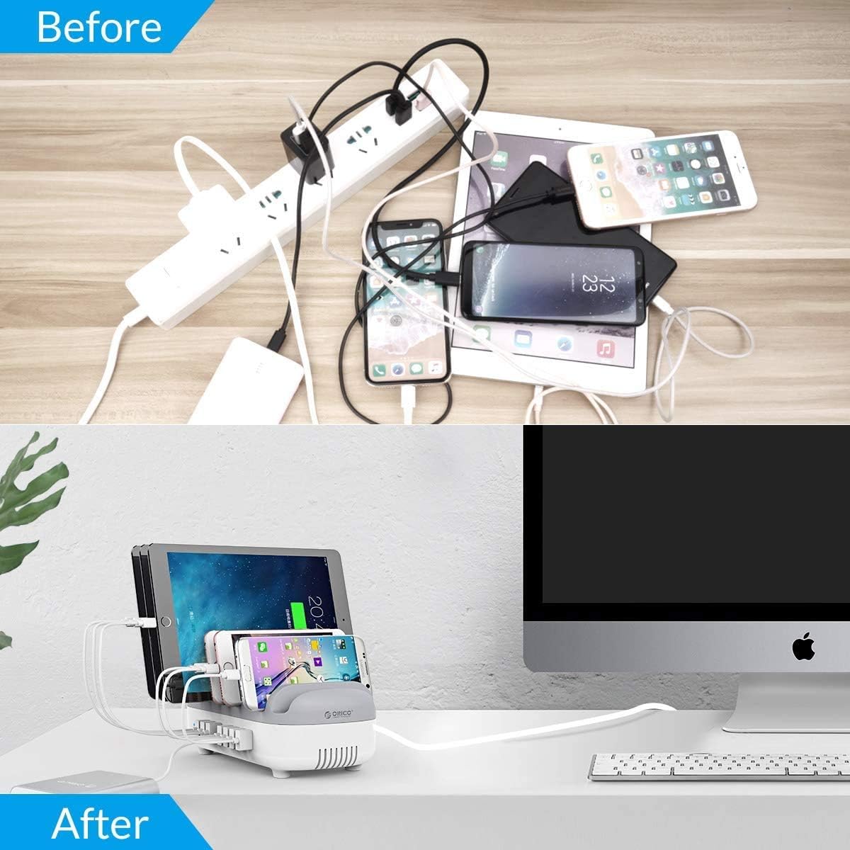 ORICO 120W Charging Station for Multiple Devices - 10 USB Smart Ports - Auto Temperature Control System
