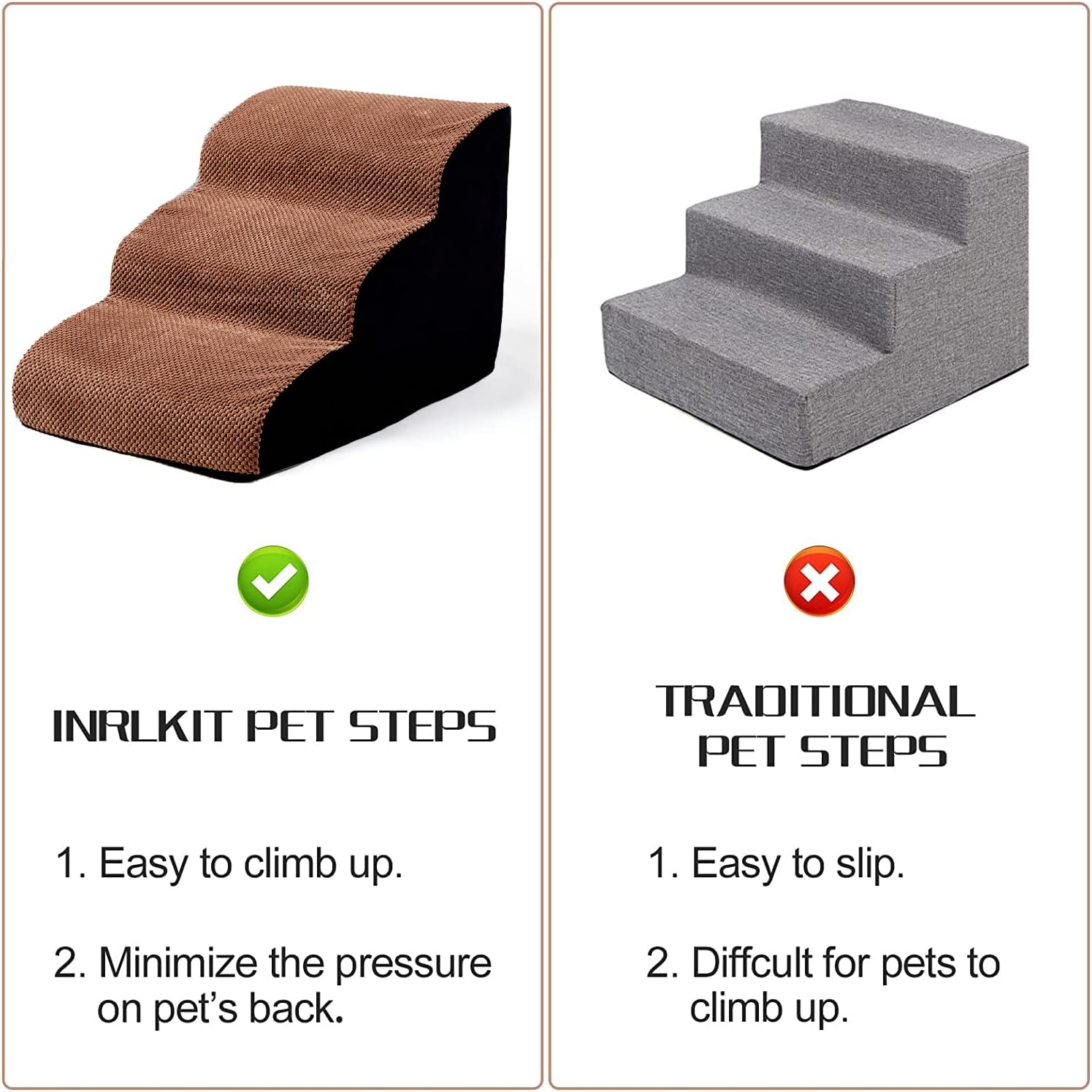 INRLKIT Dog Stairs 4 Tiers Foam Dog Ramps/Steps, Puppy Climbing Ladder Pet Ramp Stairs Step Sofa Bed Ladder for Puppies Small Medium Dogs/Cats
