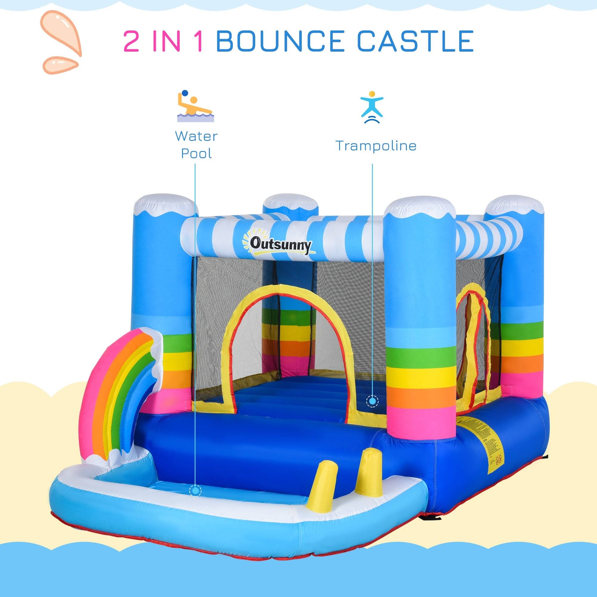 Outsunny 2-in-1 Kids Inflatable Bounce House Jumping Castle with Trampoline and Pool, with Carry Bag u0026 Inflator Included