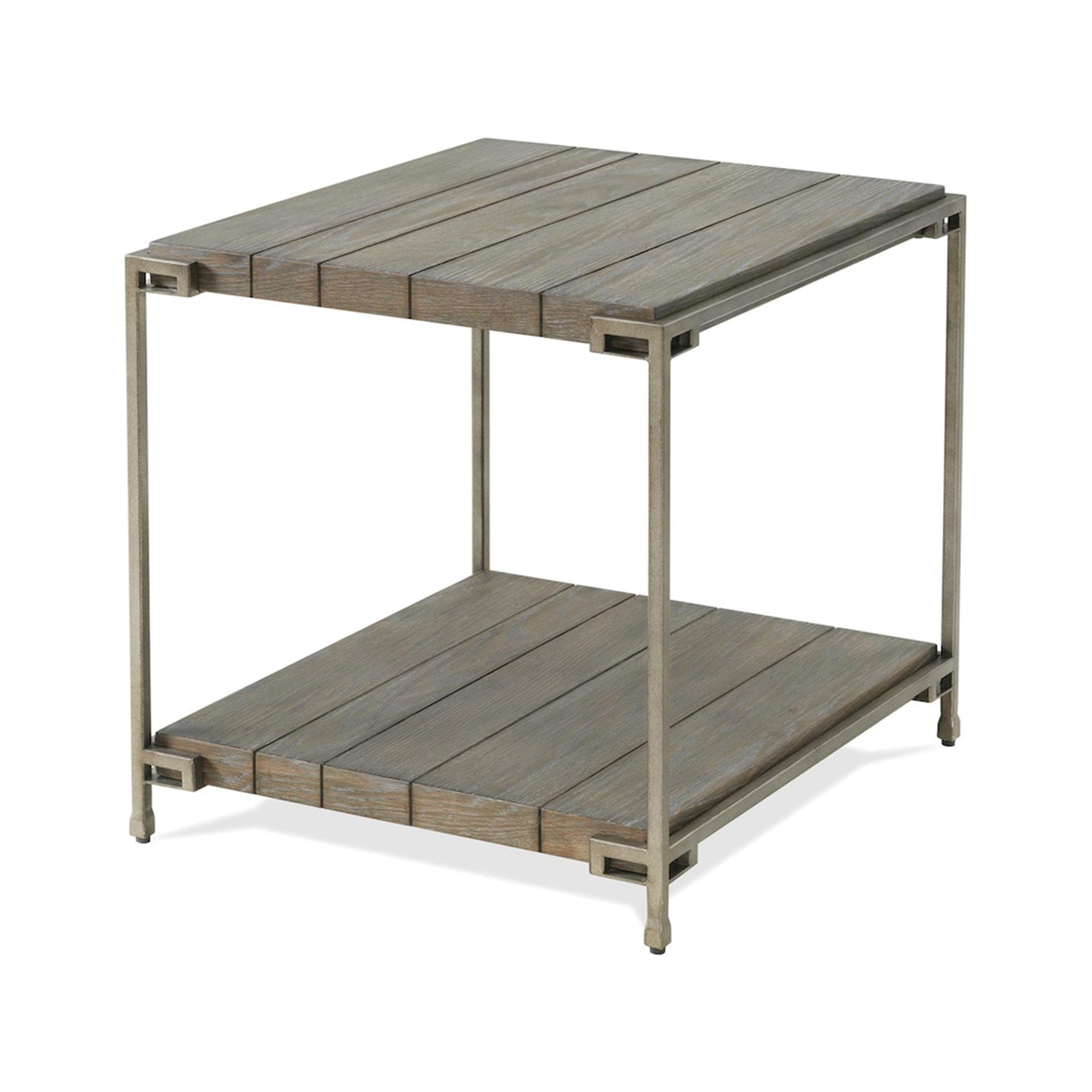 Roundhill Furniture Wood/Metal Corbeta End Table with Shelf in Graphite Gray