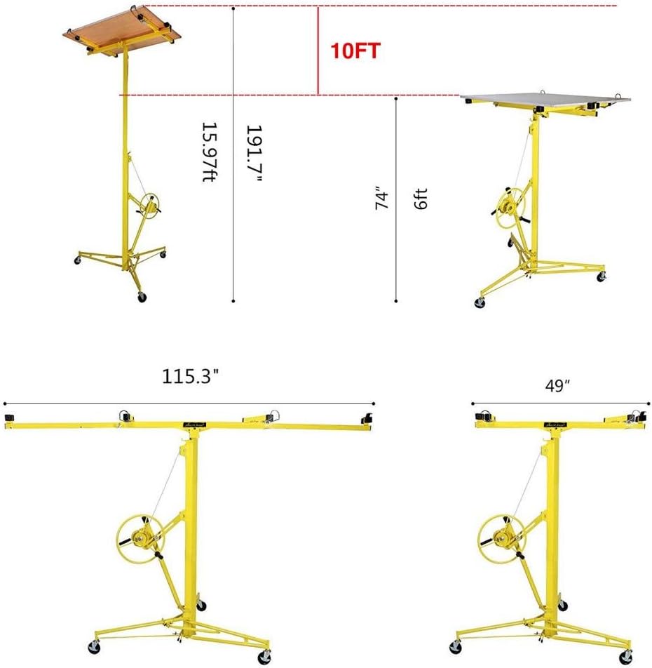 Drywall Lift Rolling Panel Hoist Jack Lifter Construction Caster Wheels Lockable Tool (16FT)
