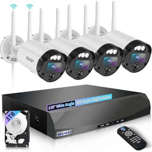 【90ft Super Night Vision】 5MP Outdoor Wireless Security Camera System, Wireless Cameras for Home Security, Home Video Security Cameras