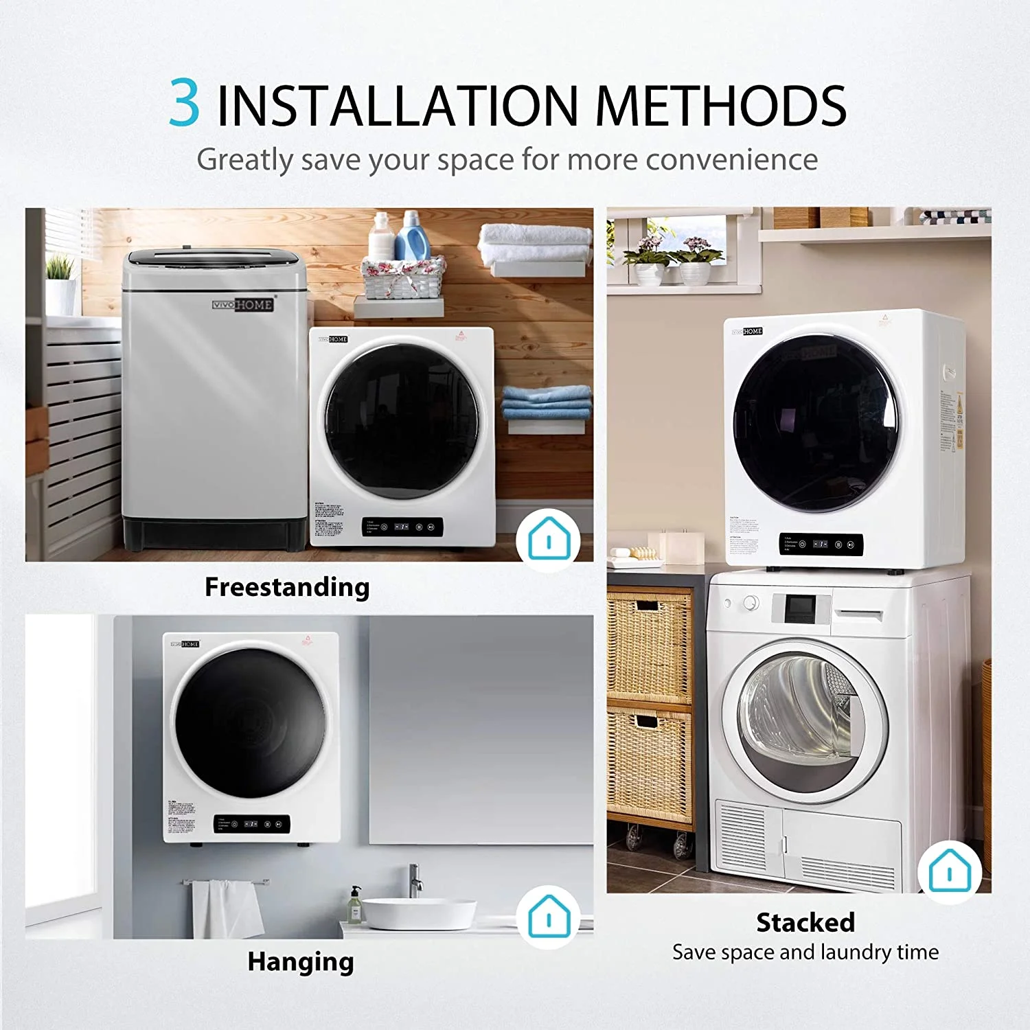 VIVOHOME 9lbs Portable Clothes Laundry Dryer Machine, Front Load with Stainless Steel Drum, 2.6 cu.ft 900W