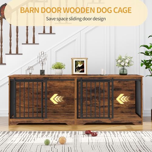 78 Inch Dog Cage Furniture for 2 Dogs, Extra Large Breed Double Dog Crate Furniture, XXL Thick Wooden TV Stand, Dog Kennel Furniture with Divider