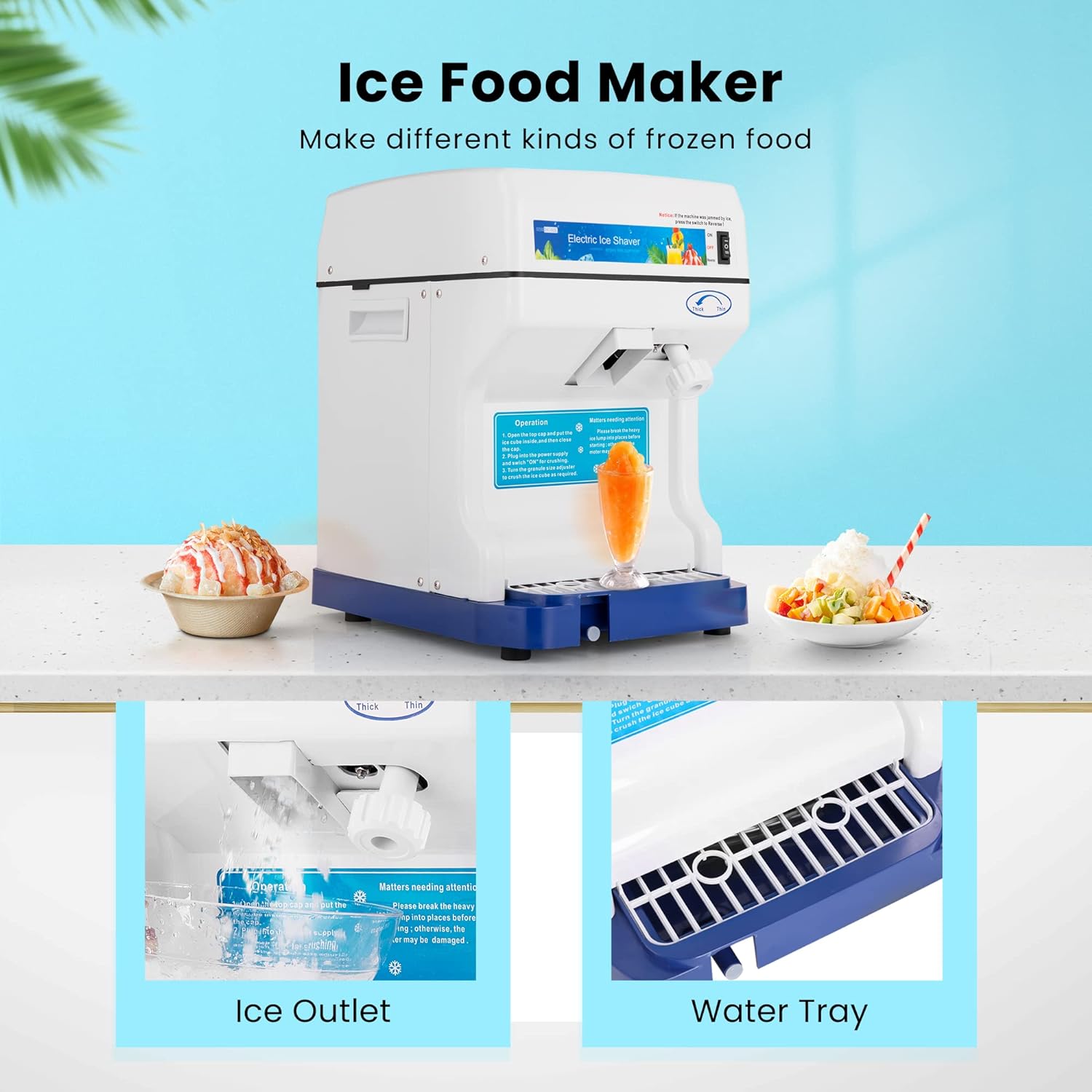 VIVOHOME Electric Ice Crusher Shaver Snow Cone Maker Machine 265lbs/hr for Home and Commercial Use Blue